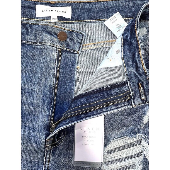 Risen Jeans Womens 15/32 Blue High Rise Straight Crop Distressed Stretch Denim - Picture 9 of 13